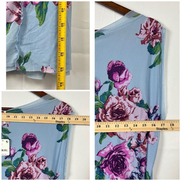 FREE PEOPLE Floral Rose Print Mesh Carmel Side Slit Bodycon Midi Dress L - Picture 7 of 11